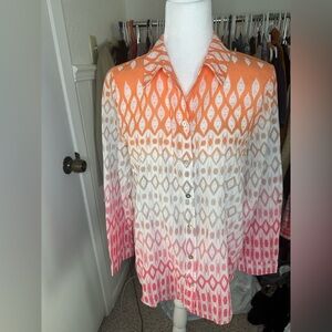 Chicos Top Womens Medium Multicolor Boho Print Button Up Roll Tab Sleeve Blouse